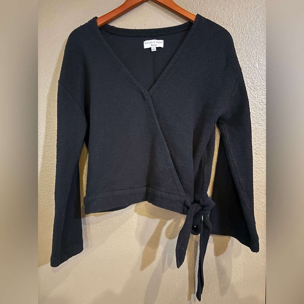 Madewell Texture & Thread Black Faux Wrap Top Women’s Sz M